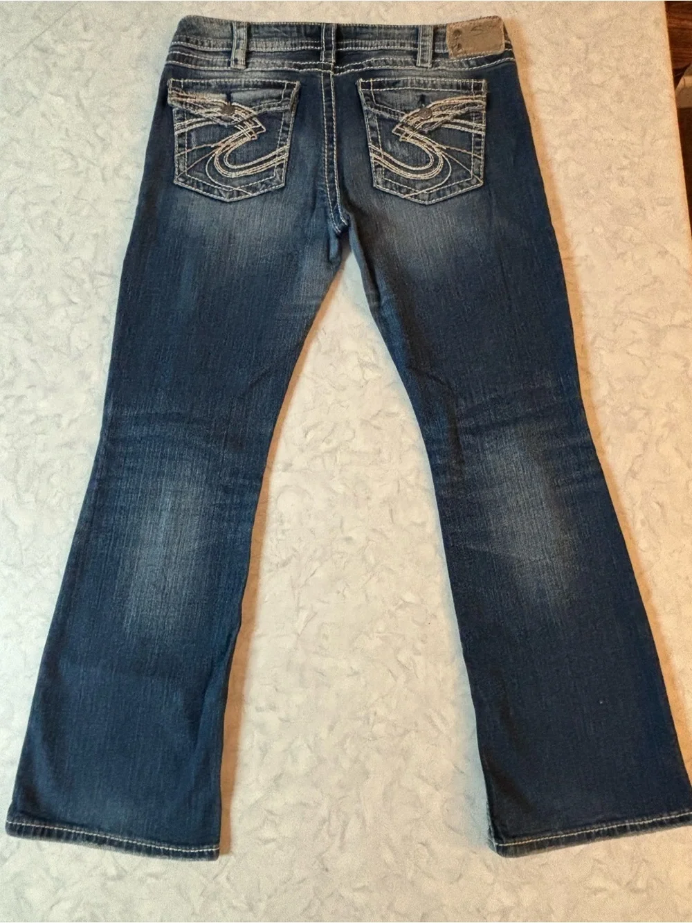 Silver Jeans Co Pioneer Men 34x31 Distressed Bootcut Thick Stitch Blue Denim Y2K
